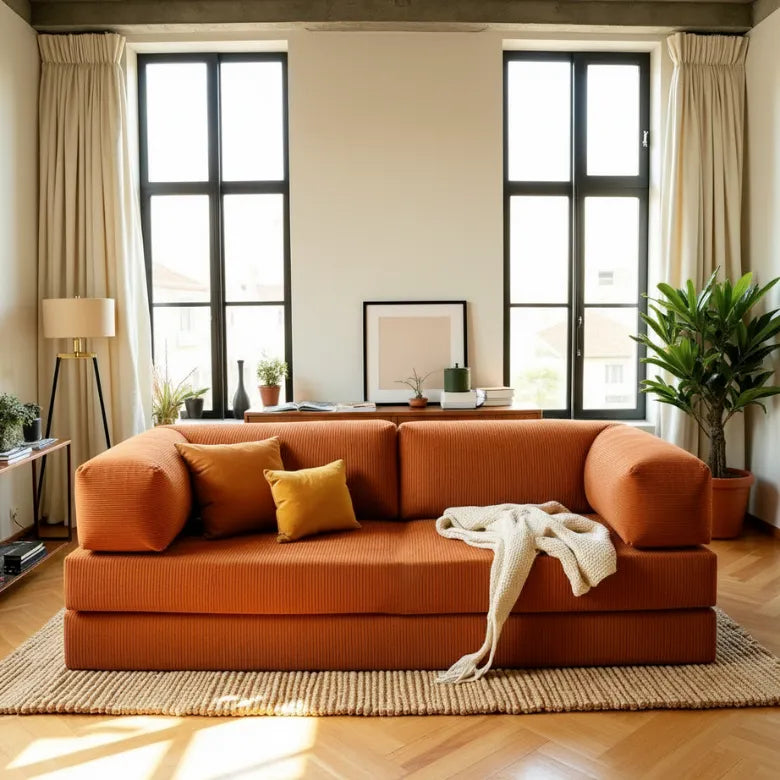 Bloom Sofa Bed in Terracotta Corduroy Fabric - Sofa in a Box