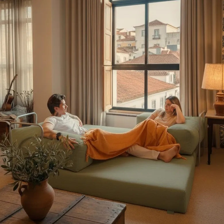 Bloom Sofa Bed in Green Corduroy Fabric - Sofa in a Box