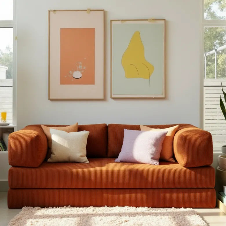 Bloom Sofa Bed in Terracotta Corduroy Fabric - Sofa in a Box