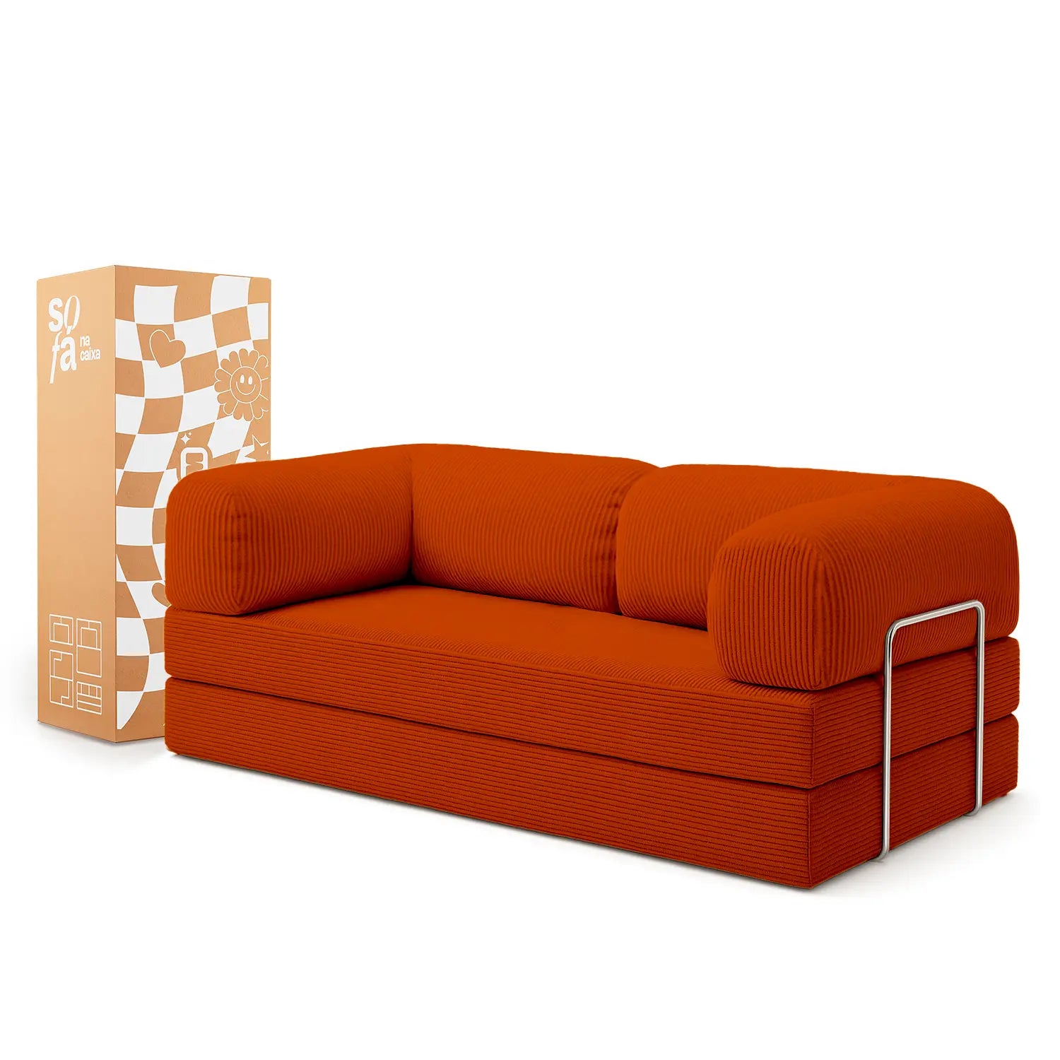 Bloom Sofa Bed in Terracotta Corduroy Fabric - Sofa in a Box