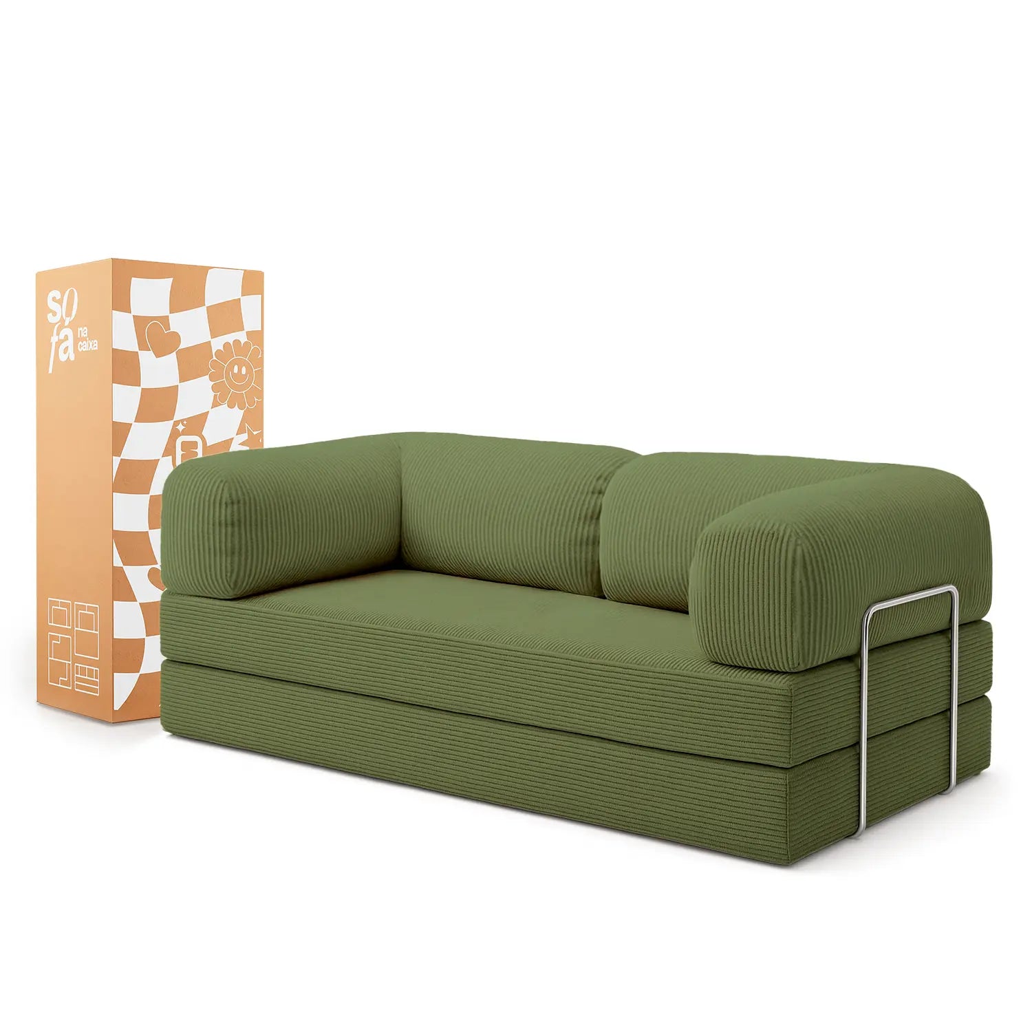 Bloom Sofa Bed in Green Corduroy Fabric - Sofa in a Box