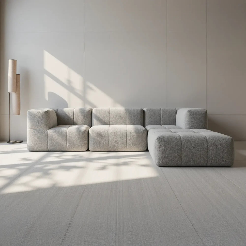 Modular 2-seater sofa in bouclé fabric with 1 arm and chaise lounge - Gray