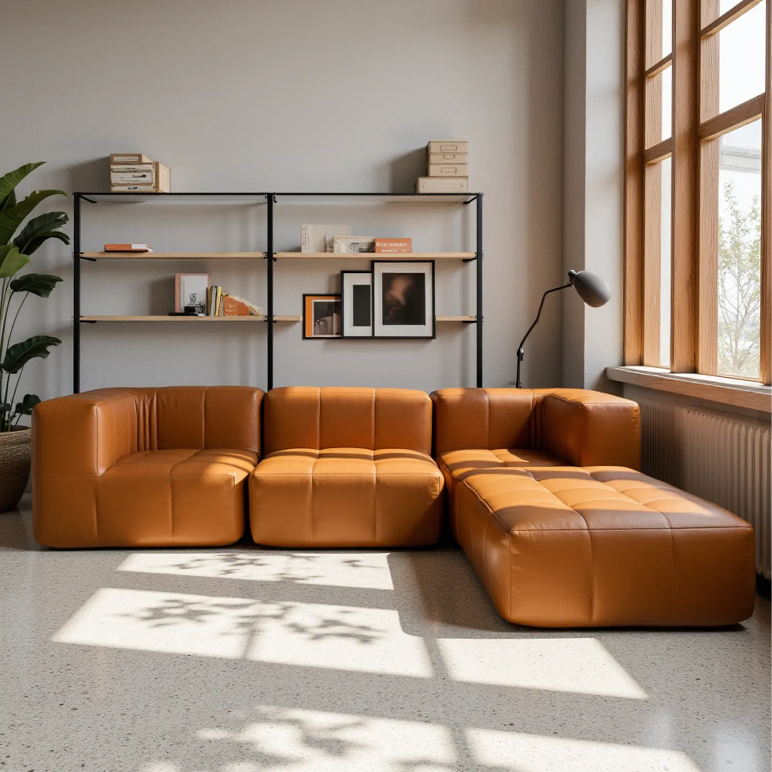 Modular 2-seater sofa in a box, brown poly-leather.