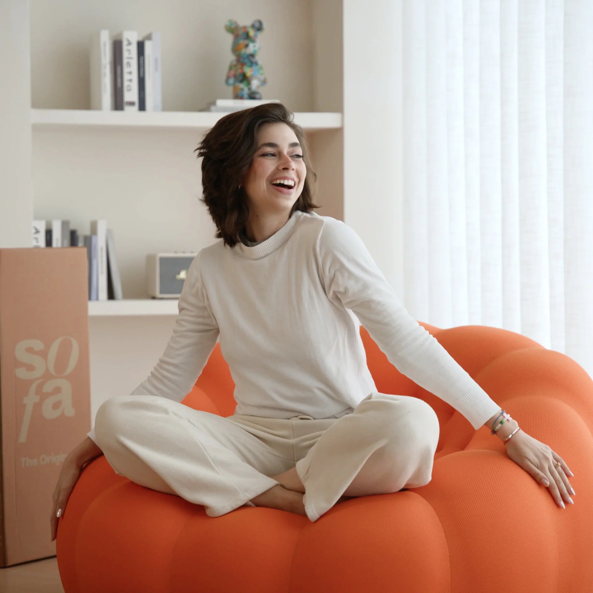 Cosmo 1-seater sofa in a box, in Boucle - Orange