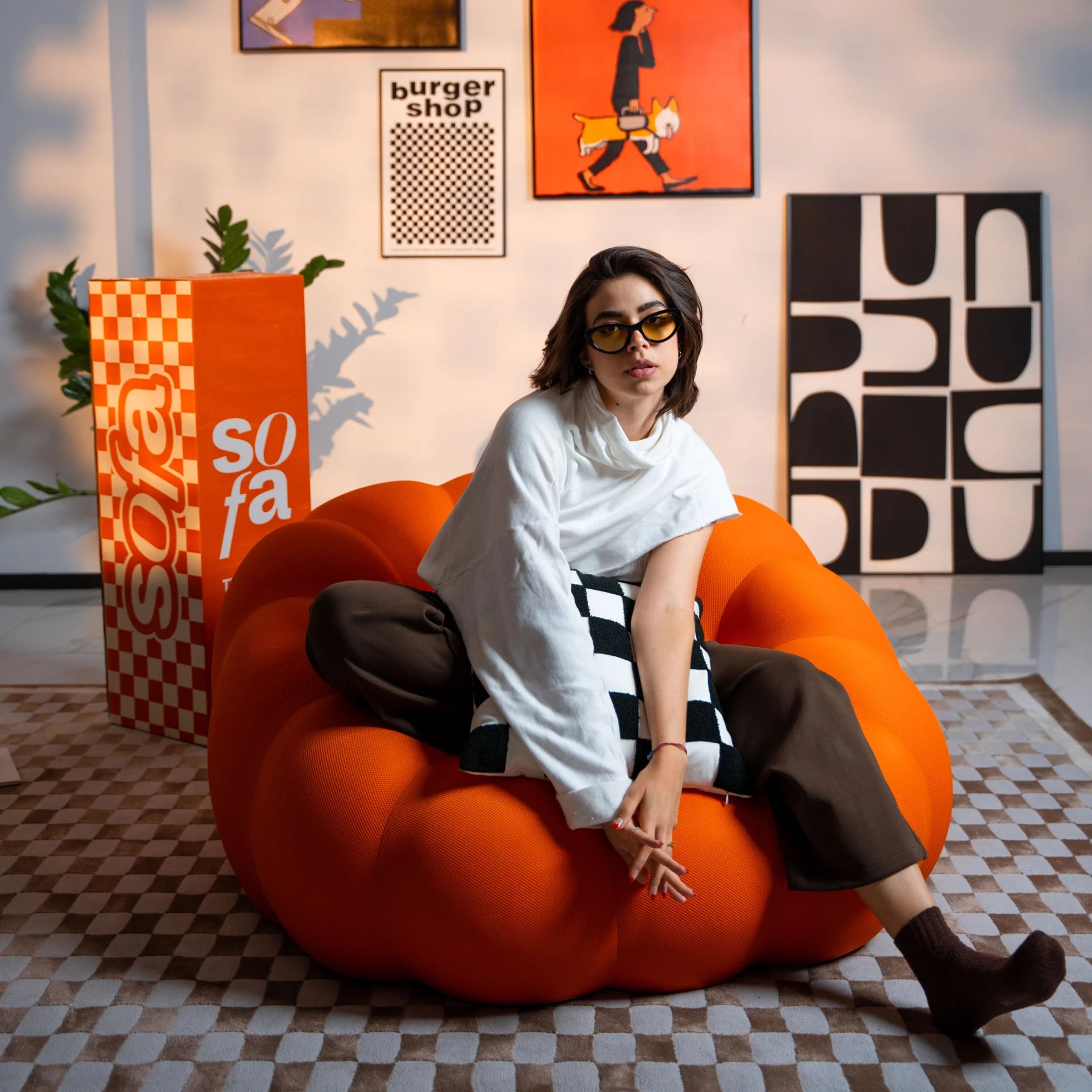 Cosmo 1-seater sofa in a box, in Boucle - Orange