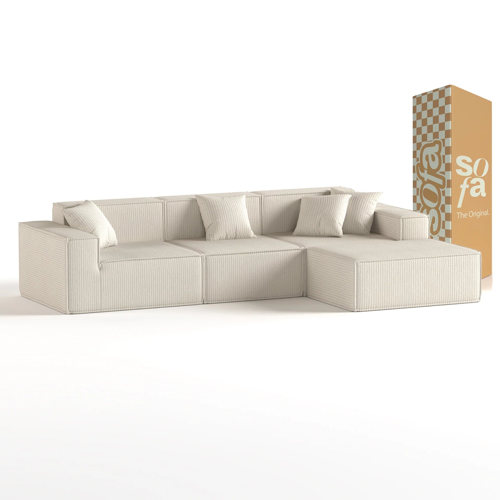 Pelion 3-seater sofa in a box + 1 chaise lounge in Boucle linen.