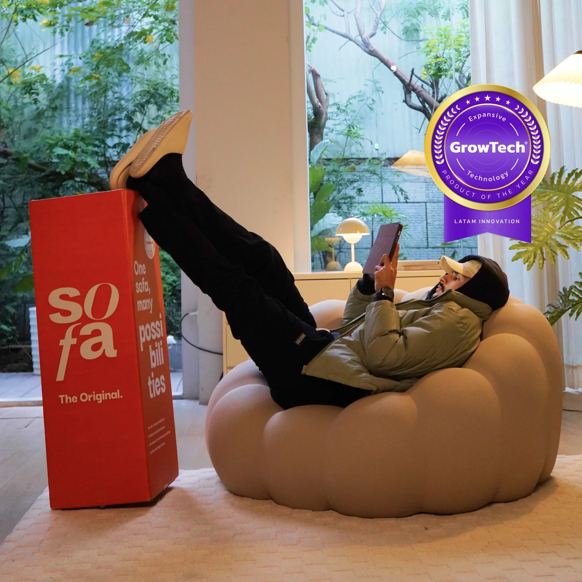 Cosmo 1-seater sofa in a box, in Boucle Linen.