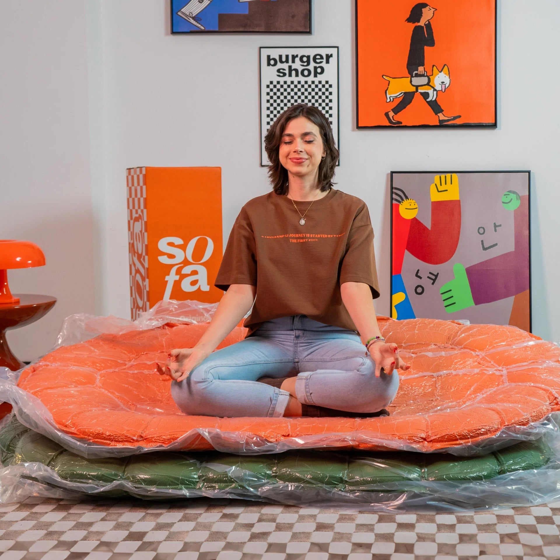 Cosmo 3-seater sofa in a box, in Boucle - Orange