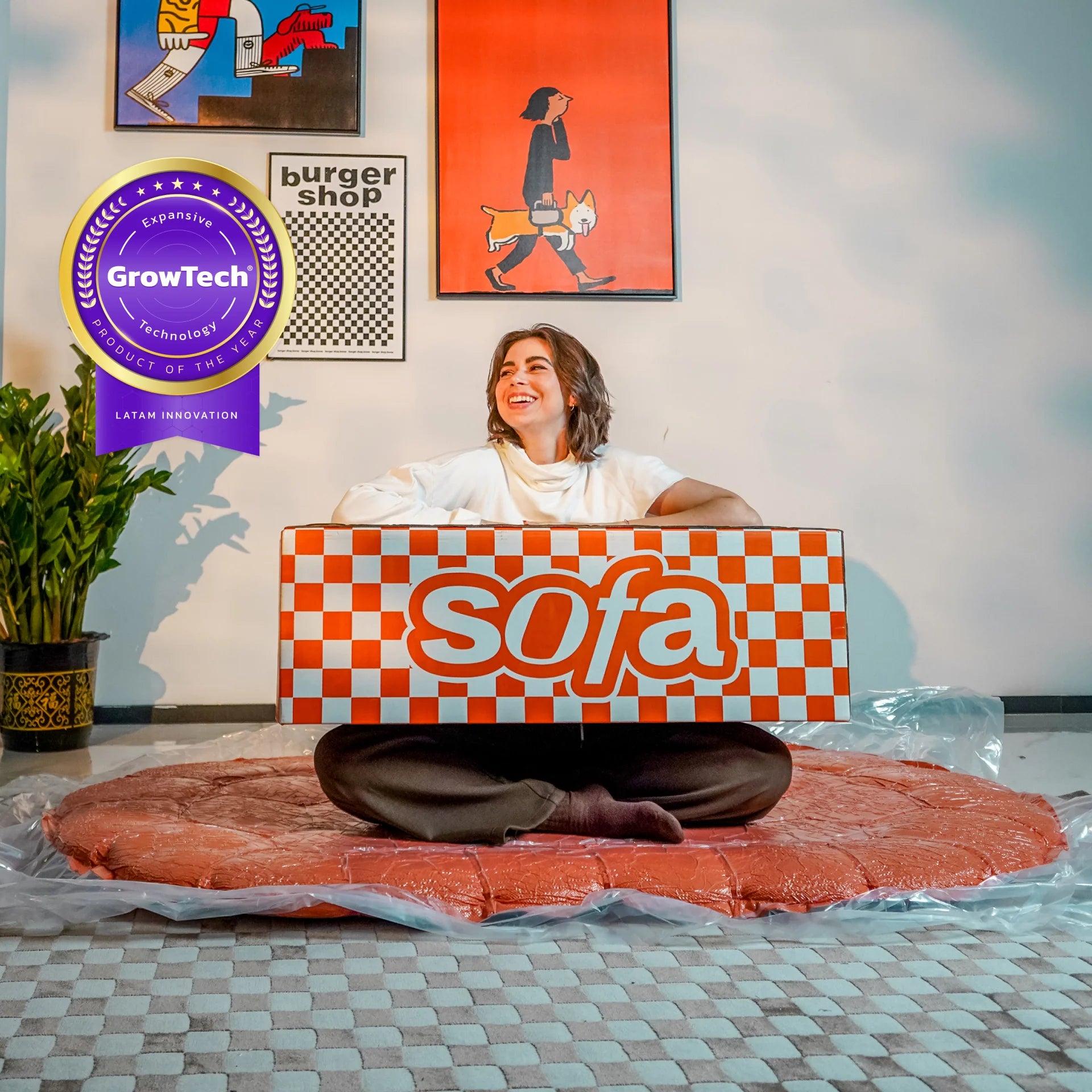 Cosmo 3-seater sofa in a box, in Boucle - Orange