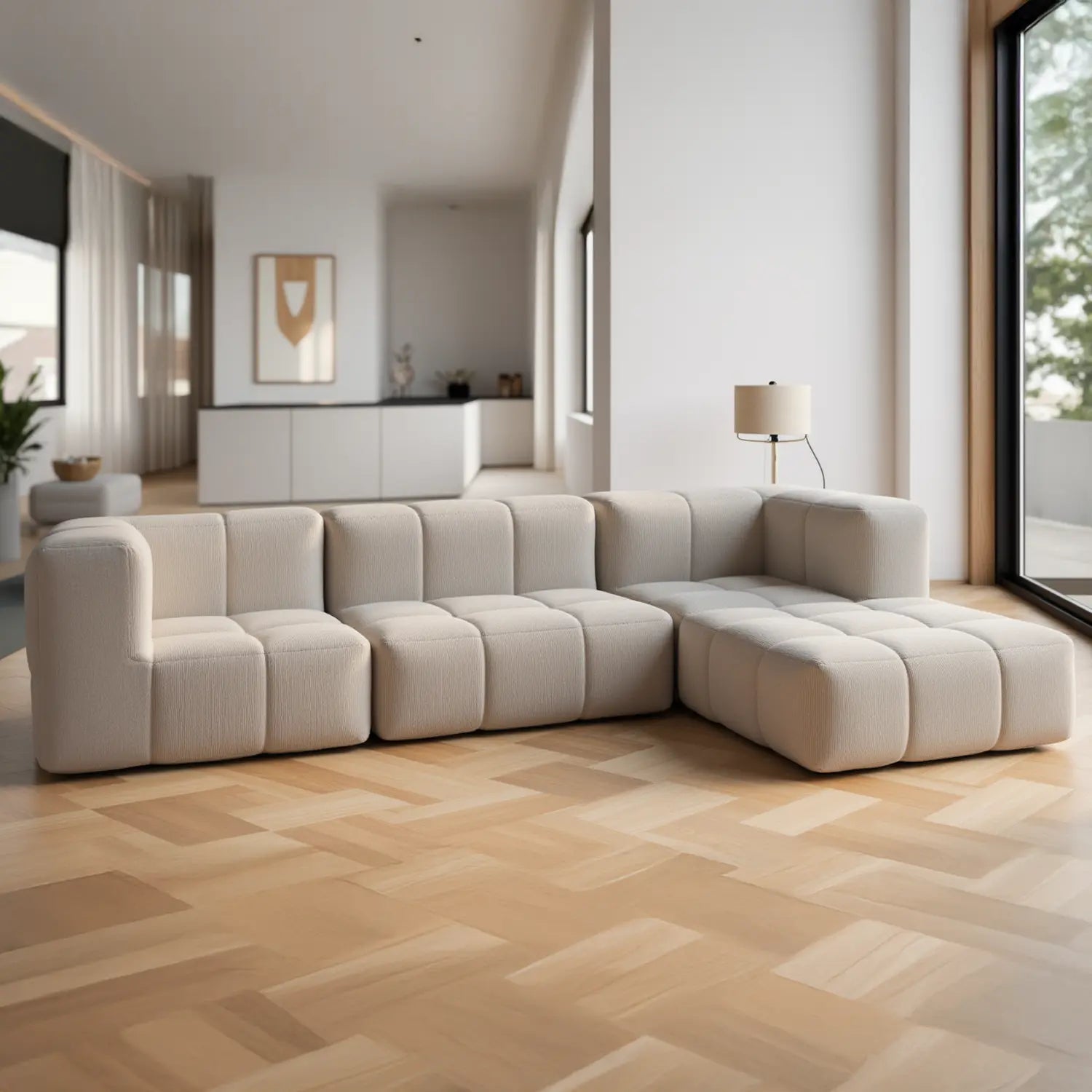 Footrest in Boucle - Sofa in a Box - Linen