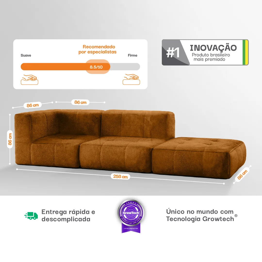 Modular 3-seater sofa in a box, brown poly-leather.