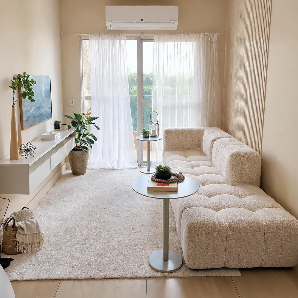 Modular 3-seater sofa in a box with 2 arms, in Boucle Linen fabric.