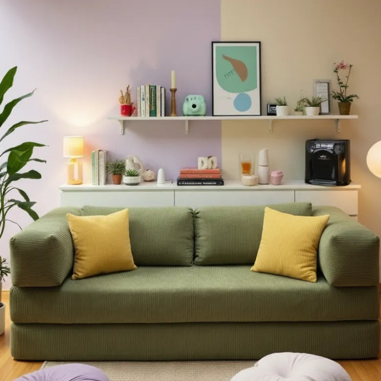 Bloom Sofa Bed in Green Corduroy Fabric - Sofa in a Box