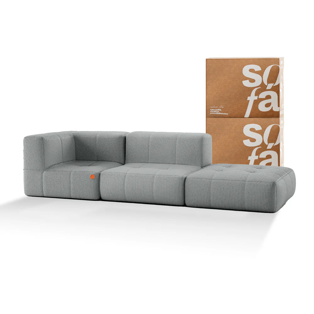 Modular 2-seater sofa in bouclé fabric with 1 arm and chaise lounge - Gray