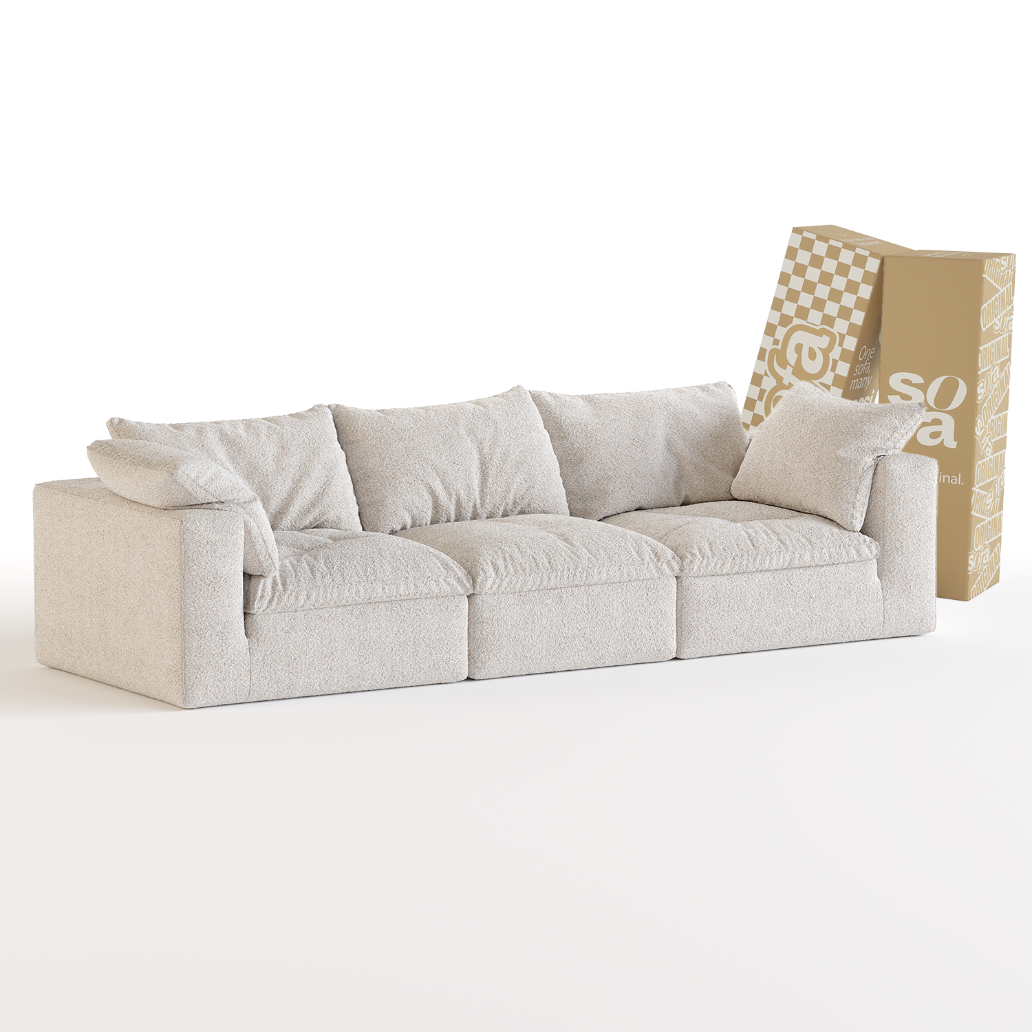 <tc>Sofa en la Caja</tc> Sienna 3 plazas en Boucle - Lino