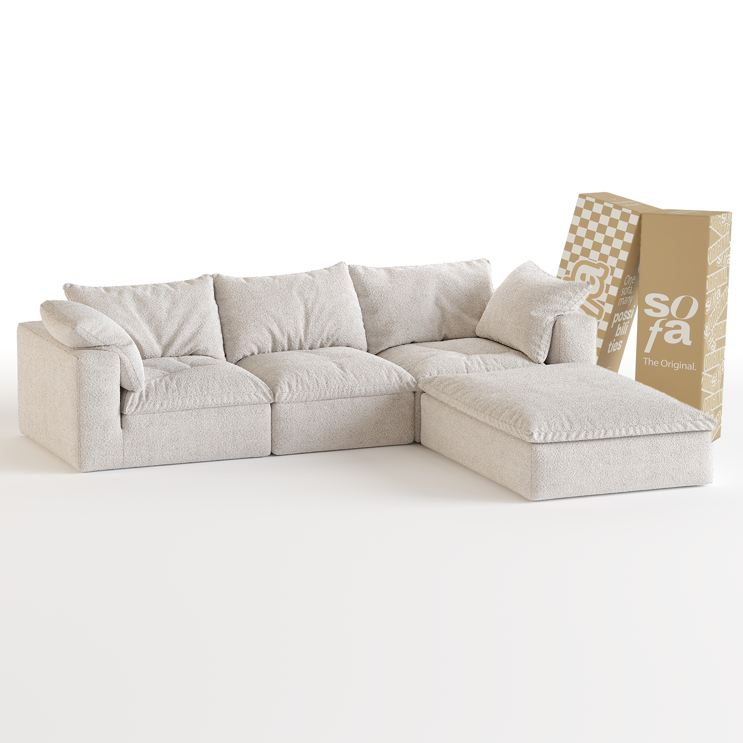 <tc>Sofa en la Caja</tc> Sienna 3 plazas + 1 Chaise en Boucle - Lino