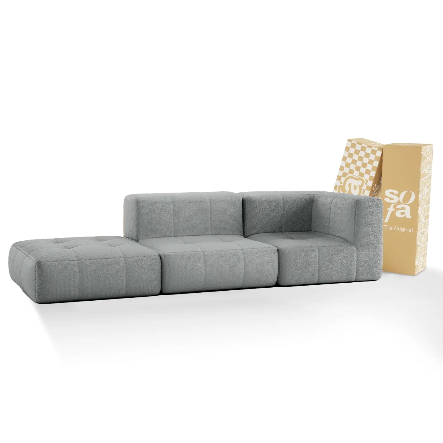 <tc>Sofa en la Caja</tc> modular 2 plazas en Bouclé 1 brazo con chaise - Gris