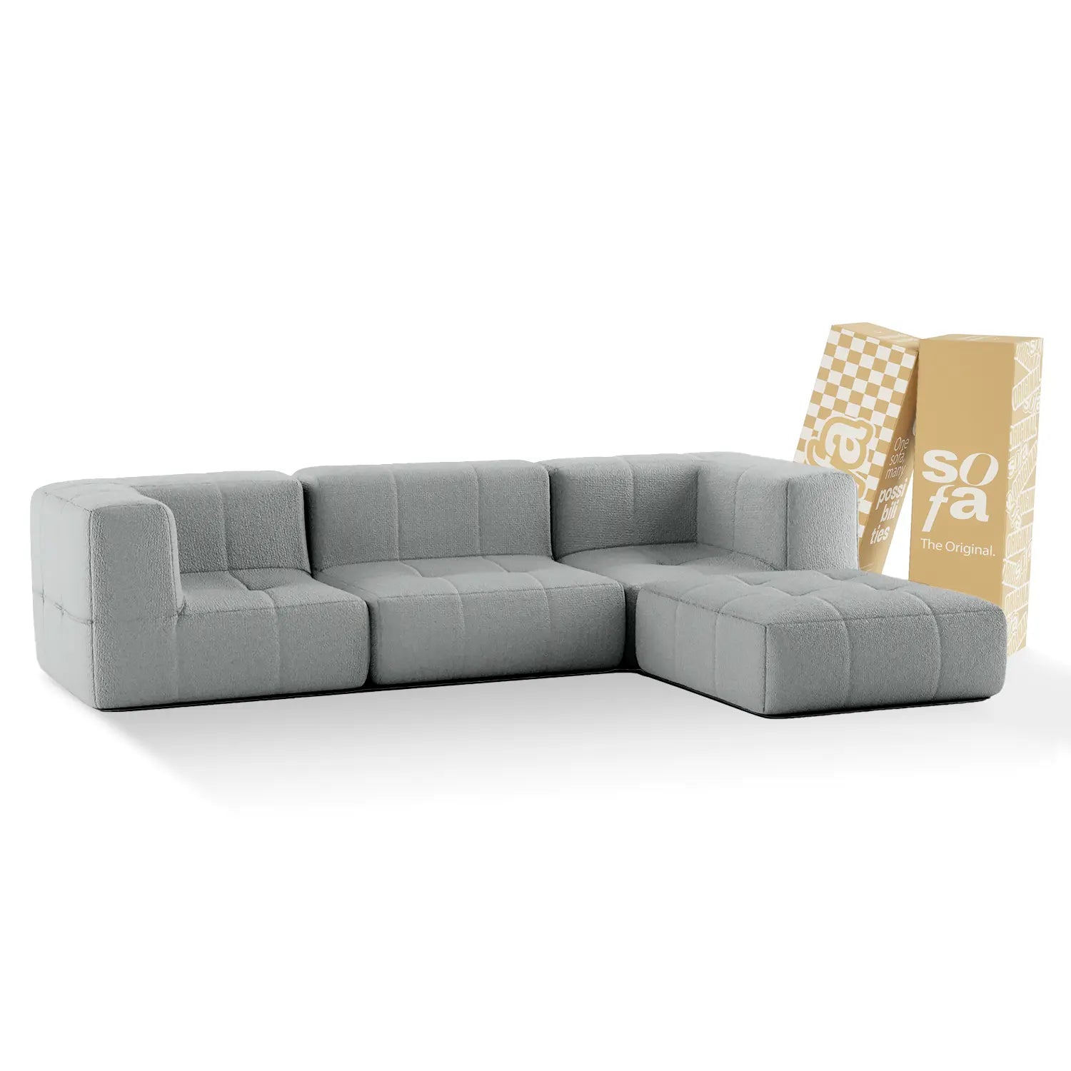 <tc>Sofa en la Caja</tc> modular de 3 plazas en Bouclé 2 brazos con chaise - Gris