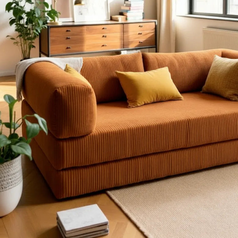 Bloom Sofa Bed in Terracotta Corduroy Fabric - Sofa in a Box