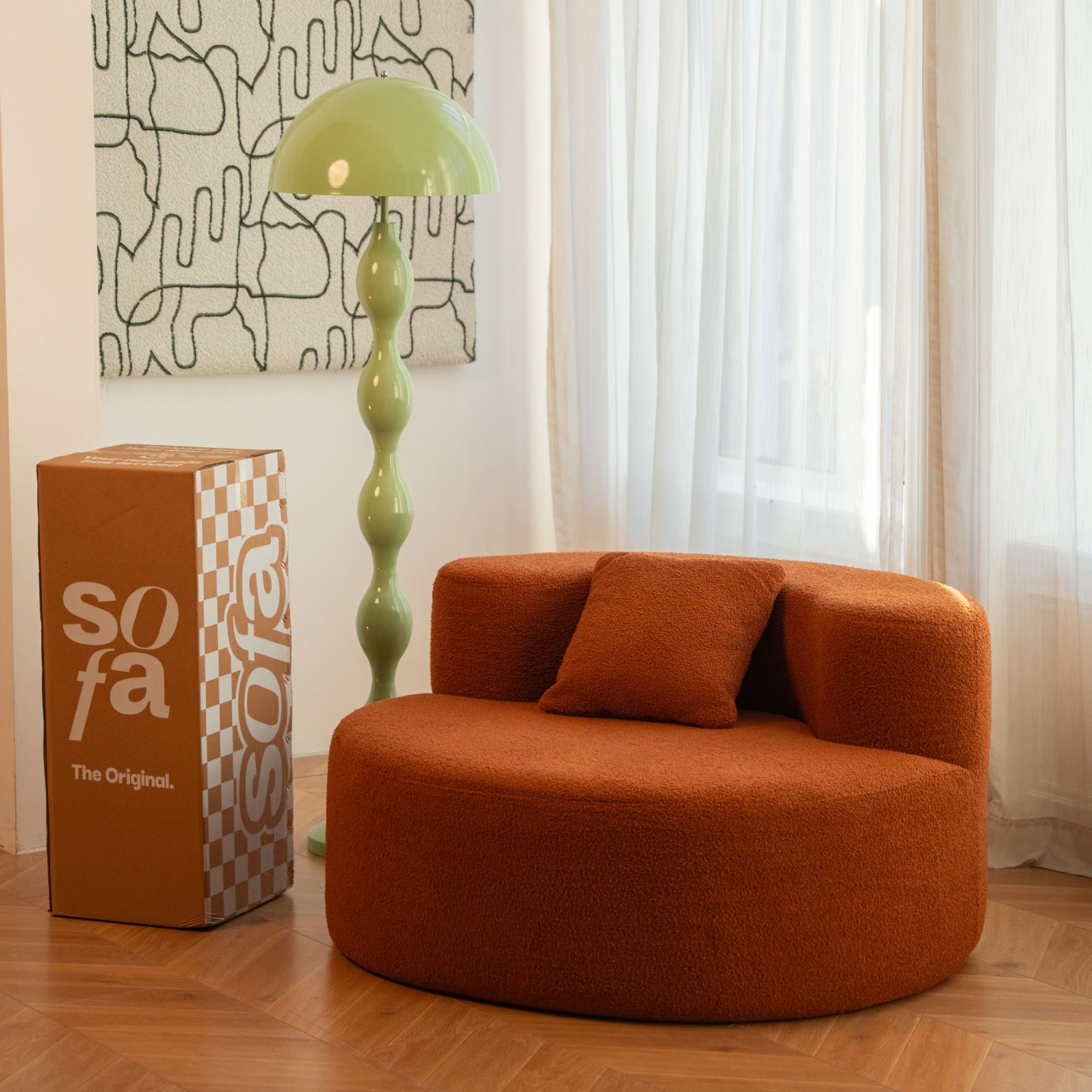 <tc>Sofa en la Caja</tc> Silla Dunne en Boucle - Naranja