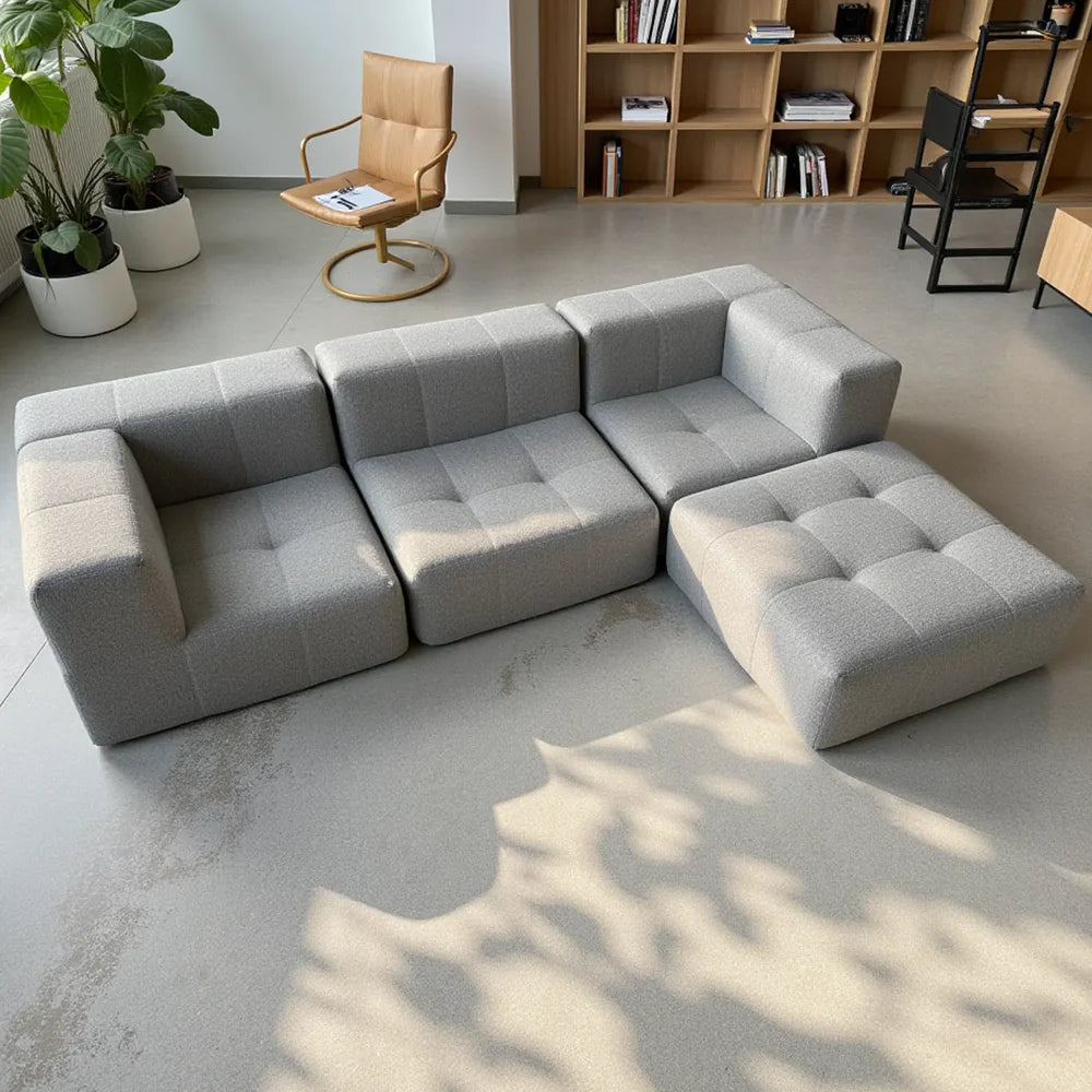 Modular 2-seater sofa in bouclé fabric with 1 arm and chaise lounge - Gray