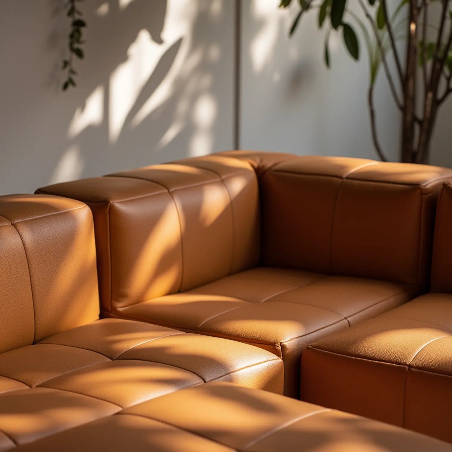 Modular 3-seater sofa in a box, brown poly-leather.