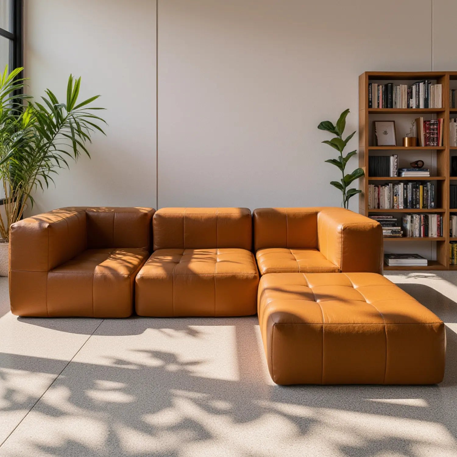 Modular 3-seater sofa in a box, brown poly-leather.