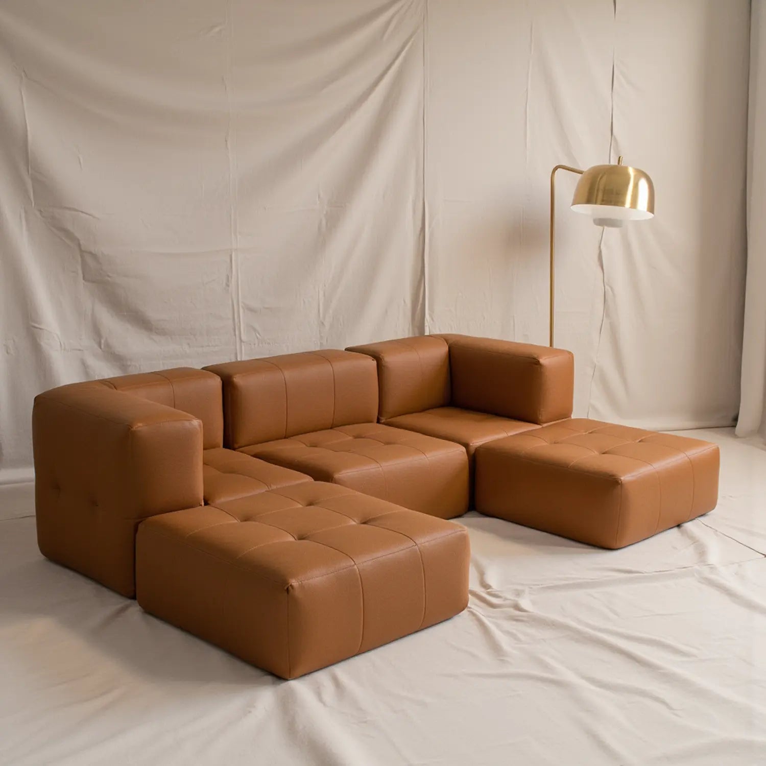 Modular 3-seater sofa in a box, brown poly-leather.