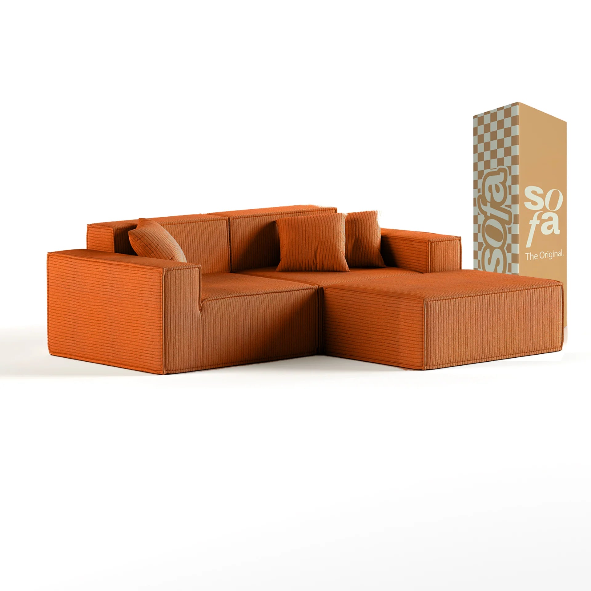 <tc>Sofa en la Caja</tc> Pelion 2 plazas + 1 chaise en Boucle - Naranja