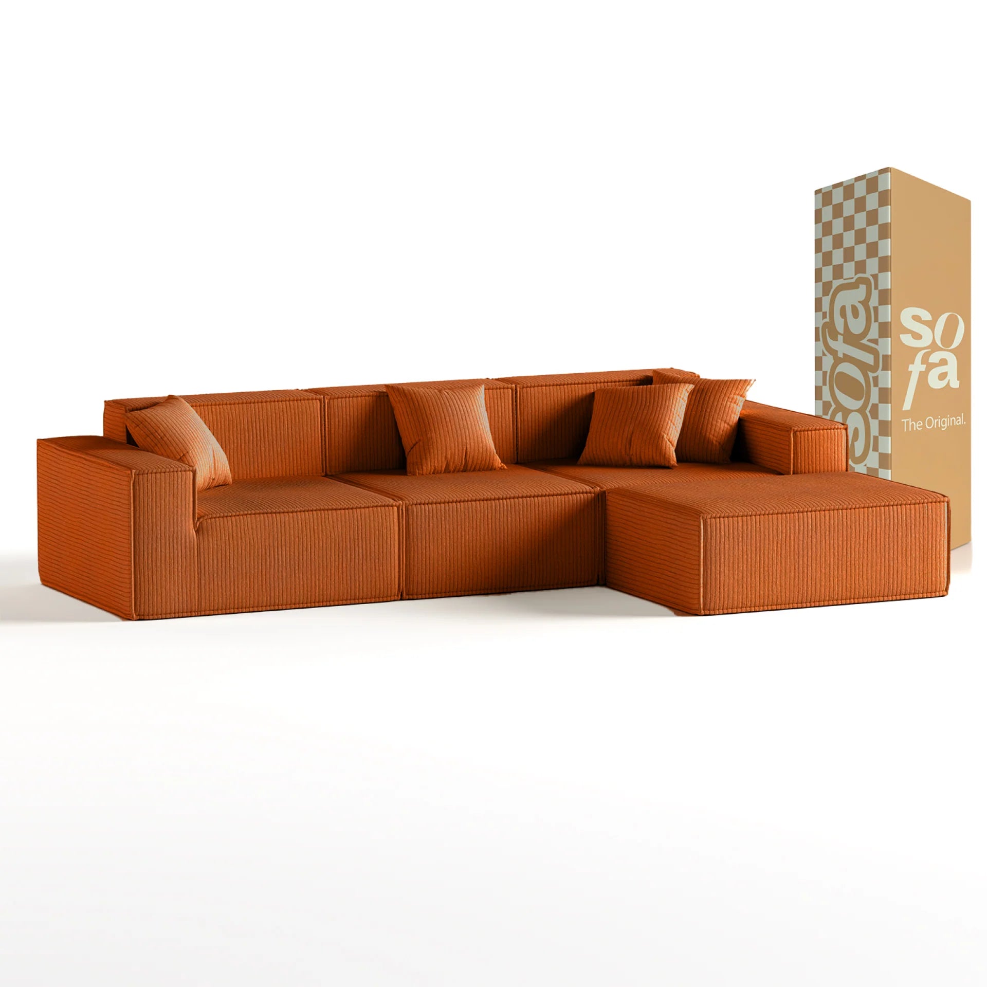 <tc>Sofa en la Caja</tc> Pelion 3 plazas + 1 chaise en Boucle - Naranja