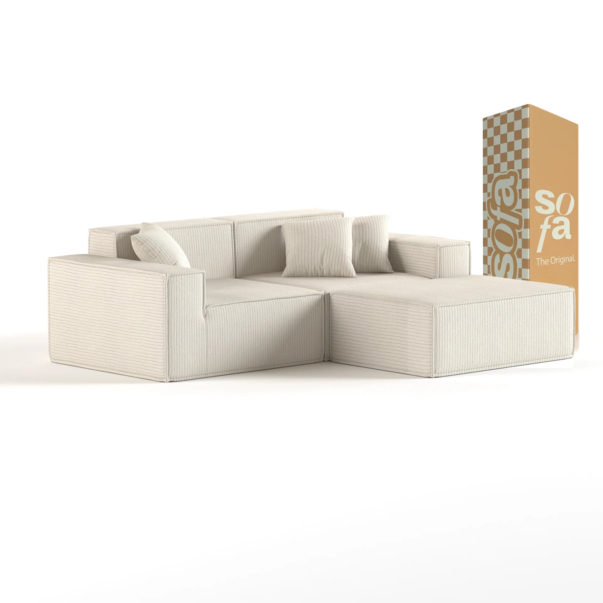 <tc>Sofa en la Caja</tc> Pelion 2 plazas + 1 chaise en Boucle - Lino