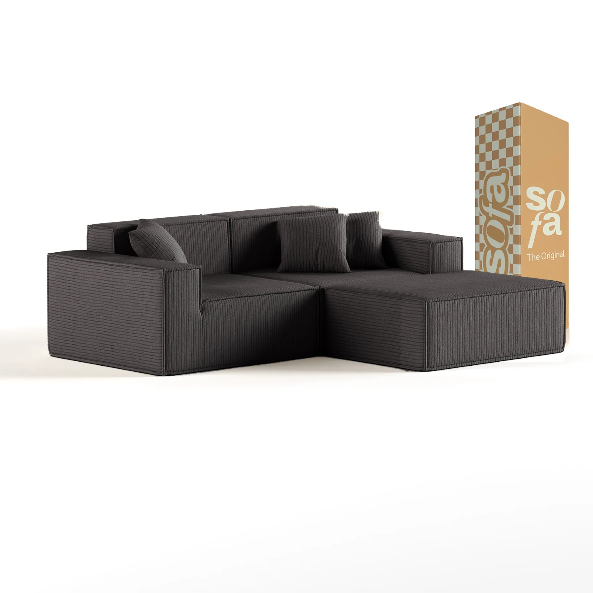 <tc>Sofa en la Caja</tc> Pelion 2 plazas + 1 chaise en Boucle - Gris