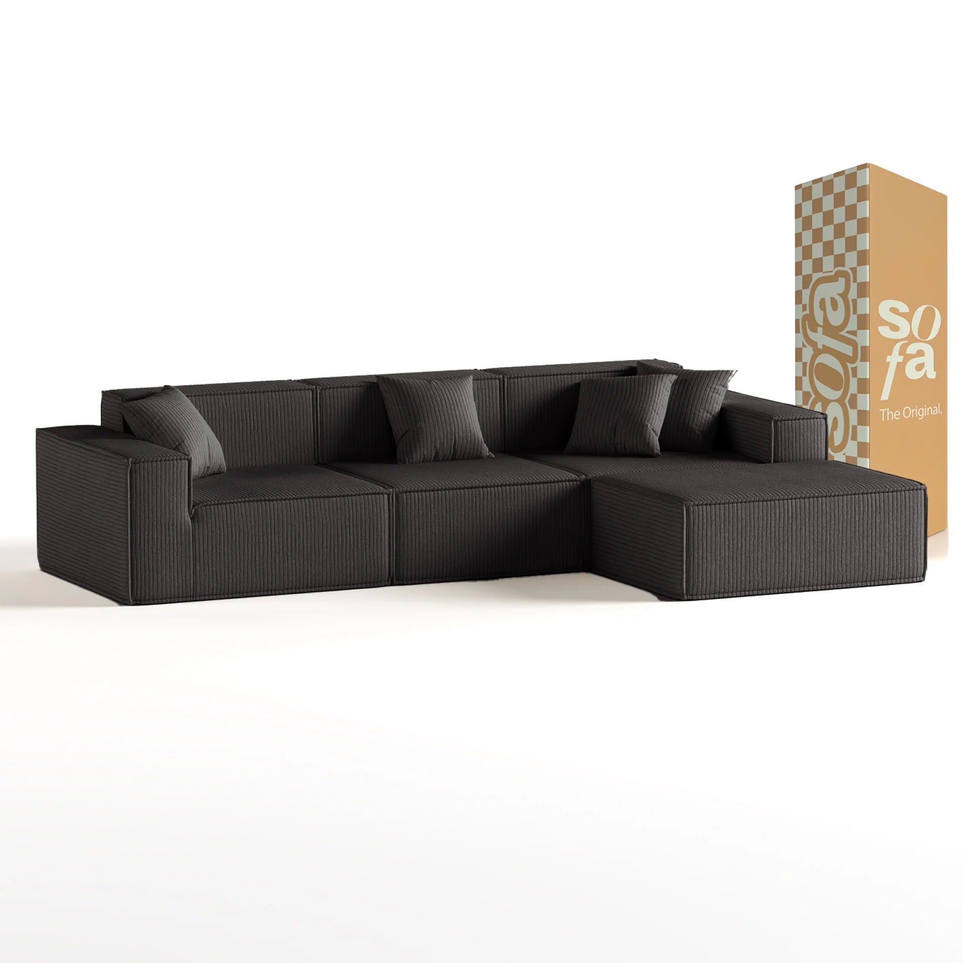 <tc>Sofa en la Caja</tc> Pelion 3 plazas + 1 chaise en Boucle - Gris