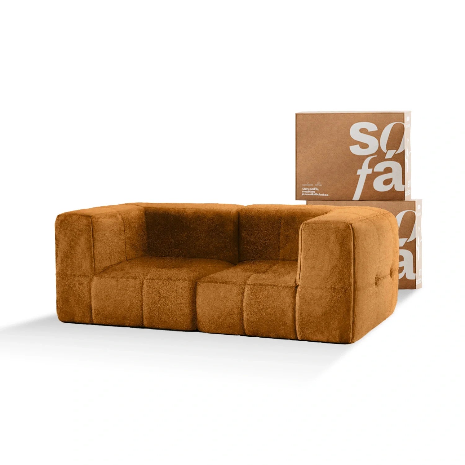 Modular 2-seater sofa in a box, brown poly-leather.