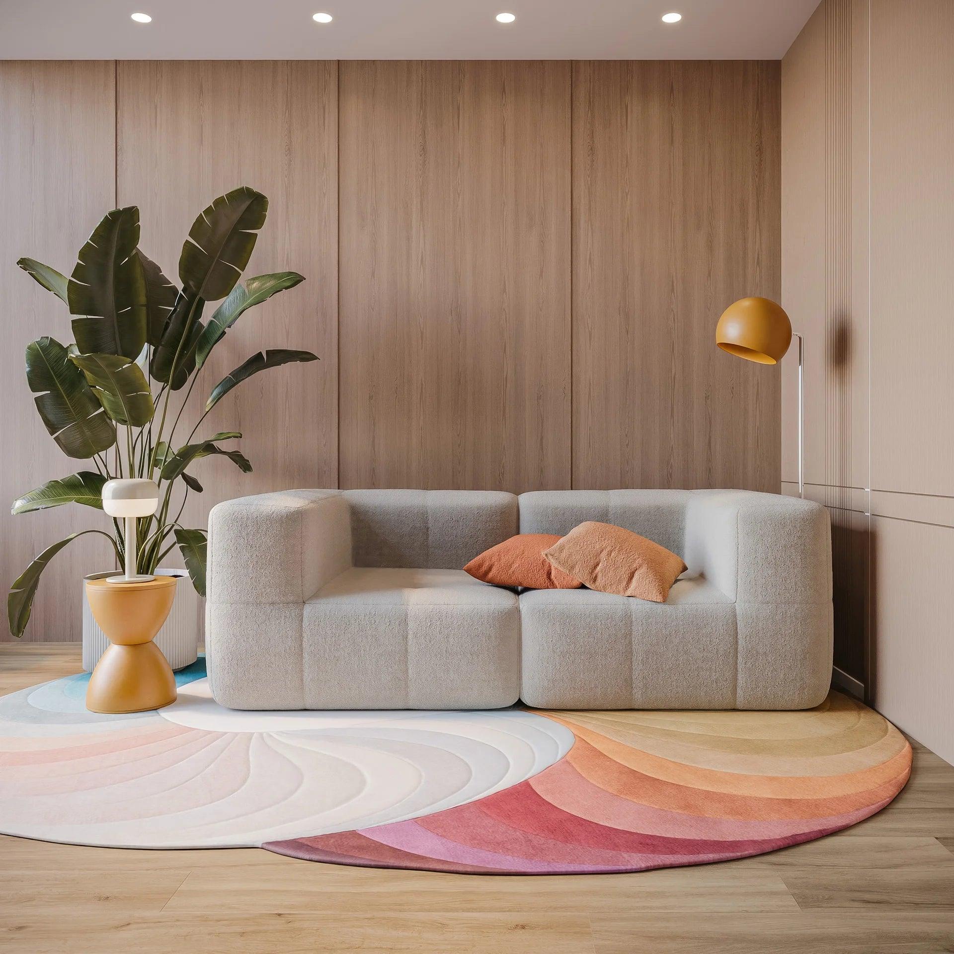 Modular sofa in a box, 2 seats, 2 arms, in Boucle - Linen.