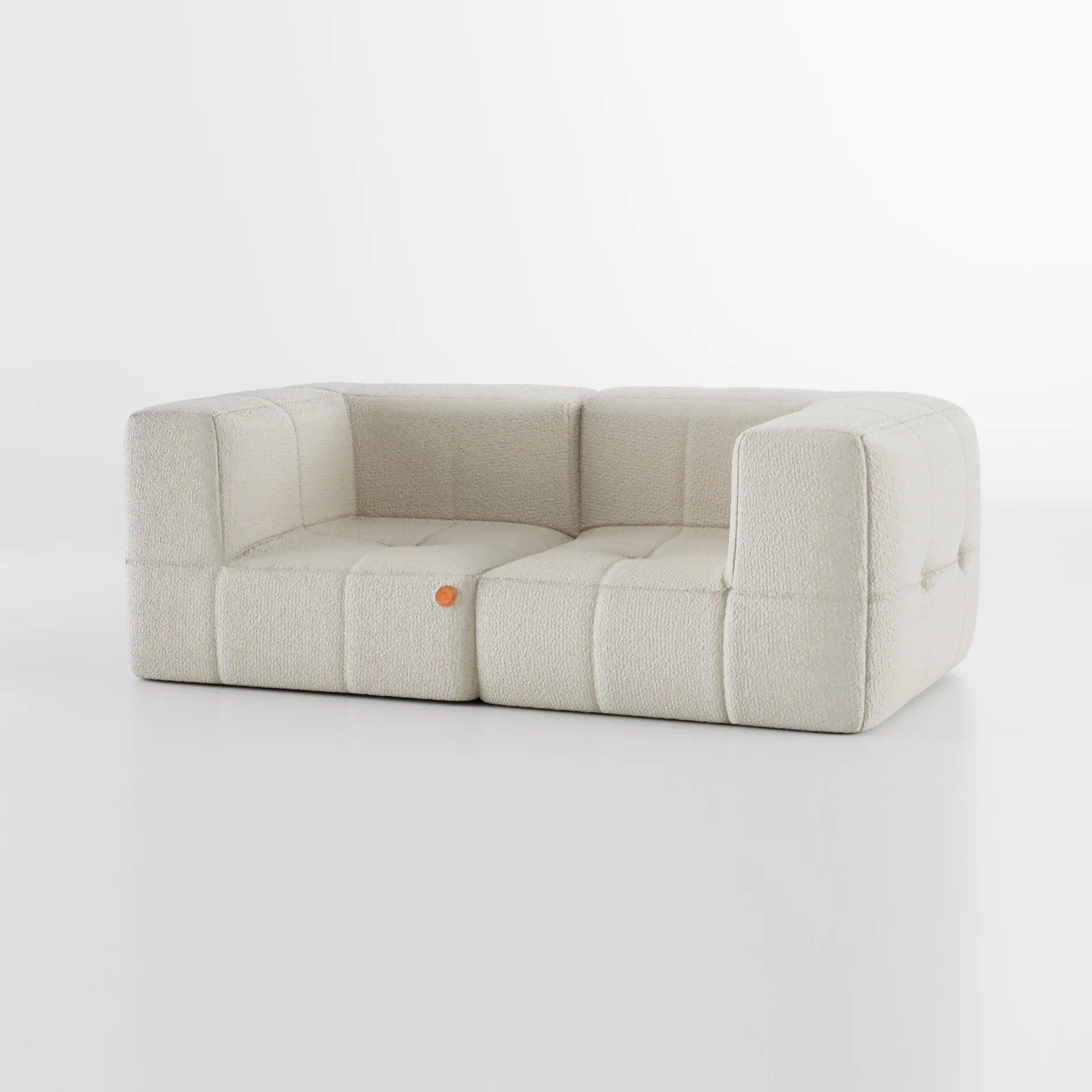 Modular sofa in a box, 2 seats, 2 arms, in Boucle - Linen.