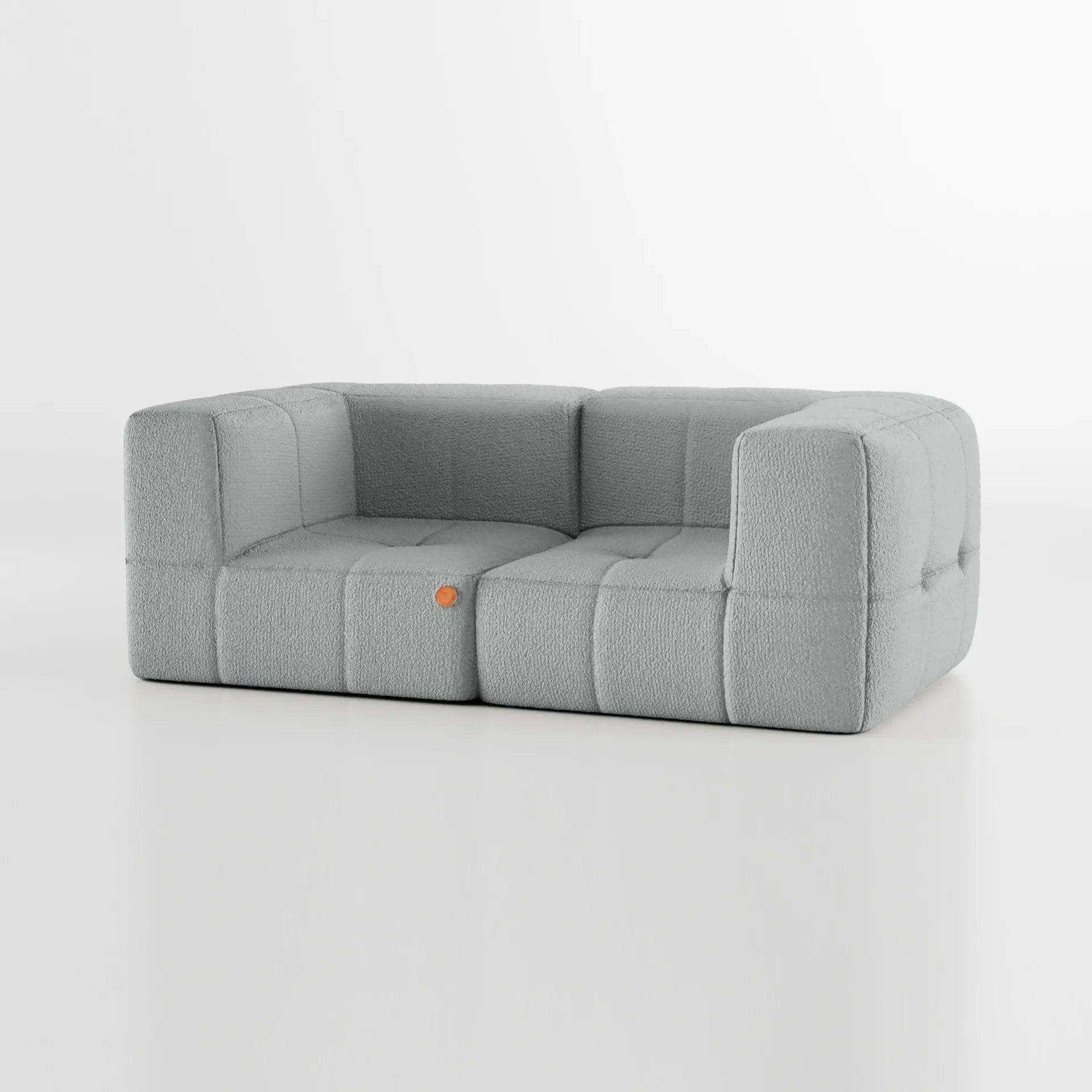 Modular 2-seater sofa in a box with 2 arms, in Boucle fabric - Gray