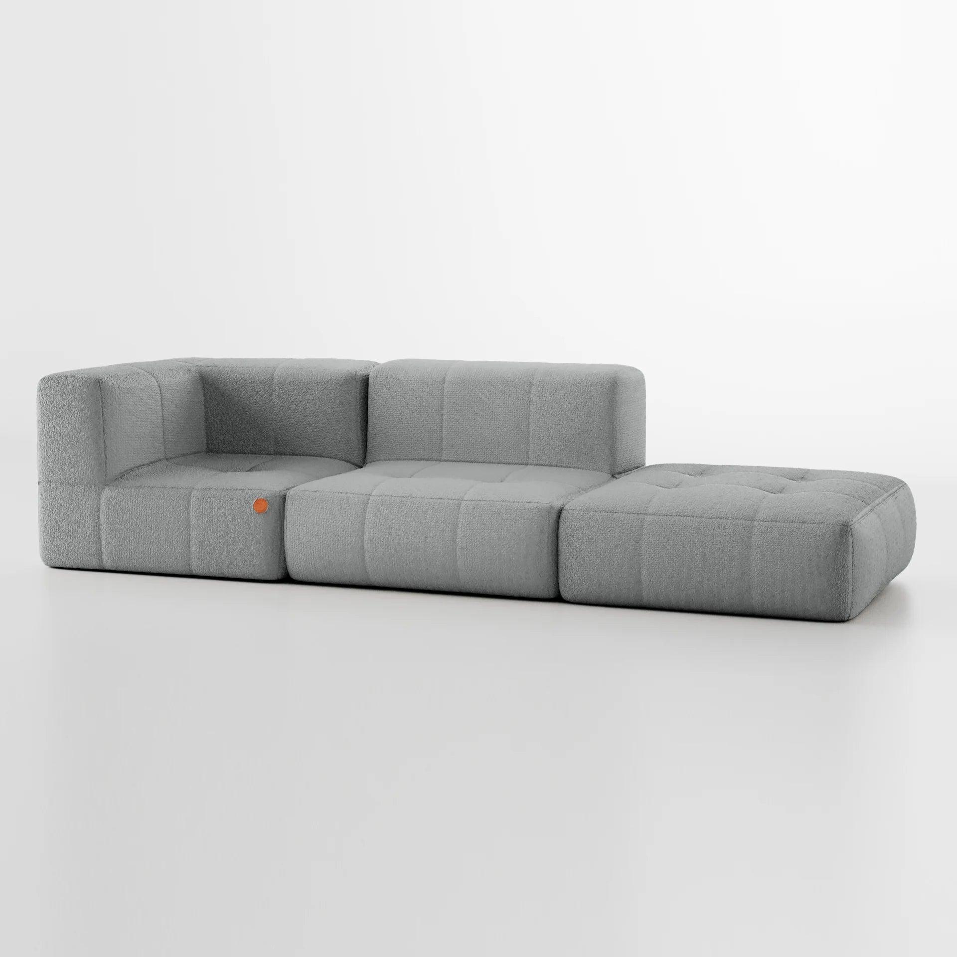 Modular 2-seater sofa in bouclé fabric with 1 arm and chaise lounge - Gray