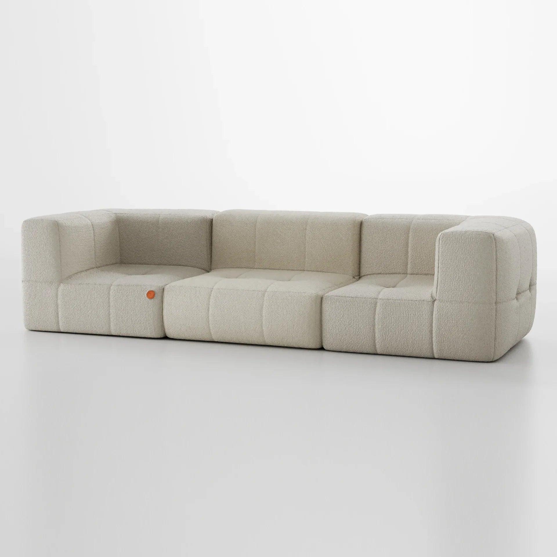 Modular 3-seater sofa in a box with 2 arms, in Boucle Linen fabric.
