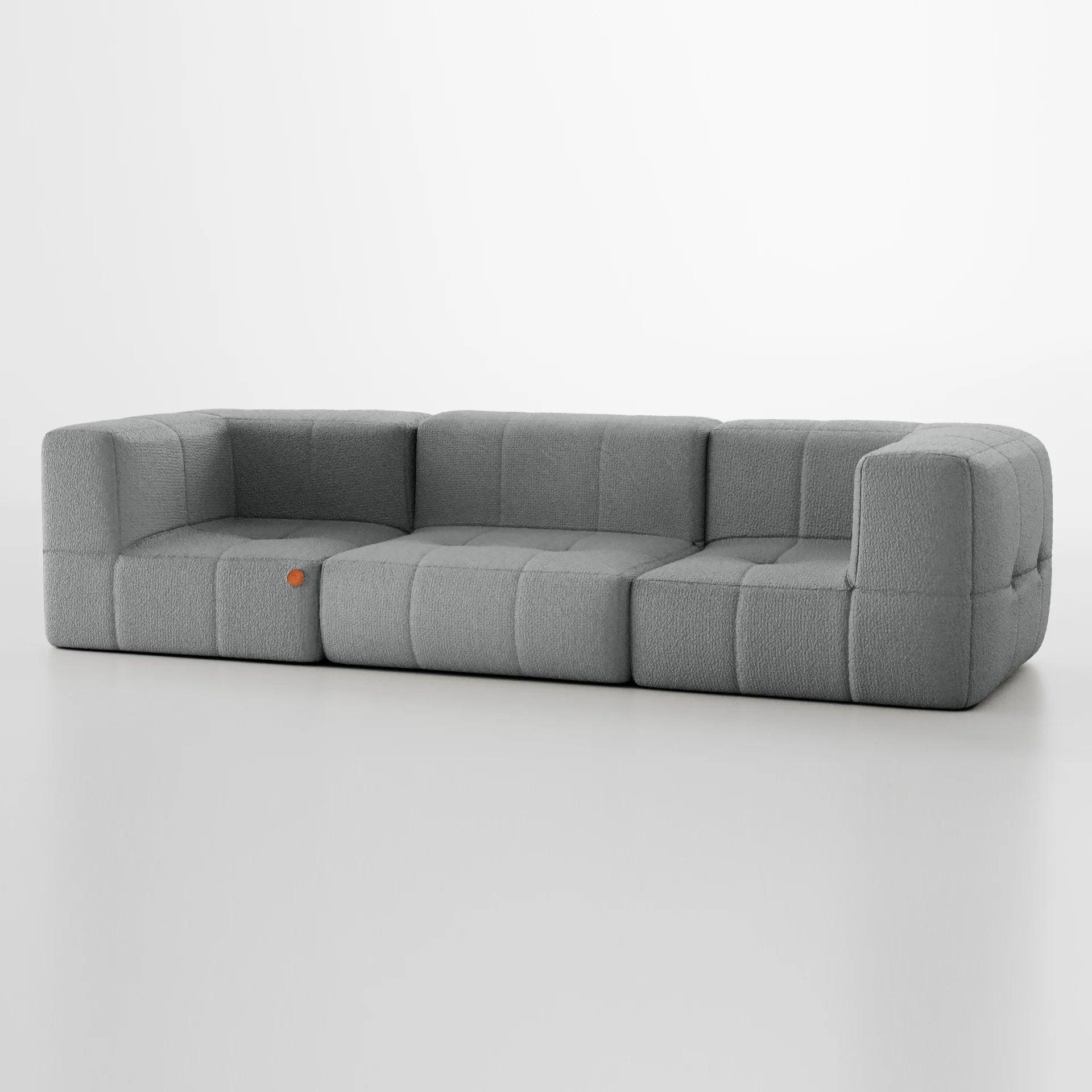 Modular 3-seater sofa in a box with 2 arms, in Boucle fabric - Gray