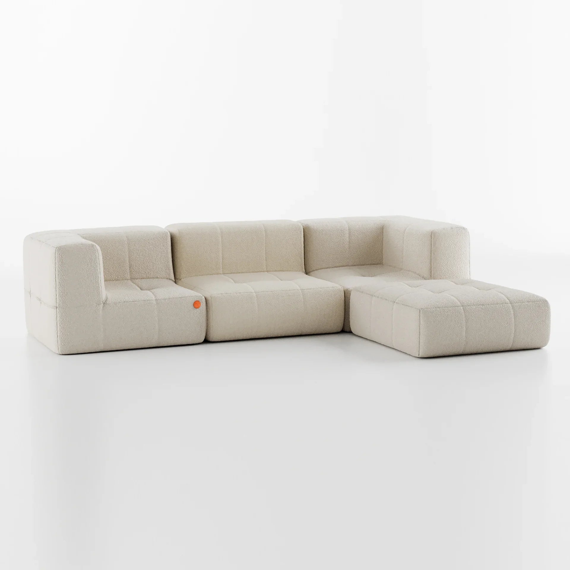 Modular 3-seater sofa in a box, bouclé fabric, 2 arms with chaise lounge - Linen