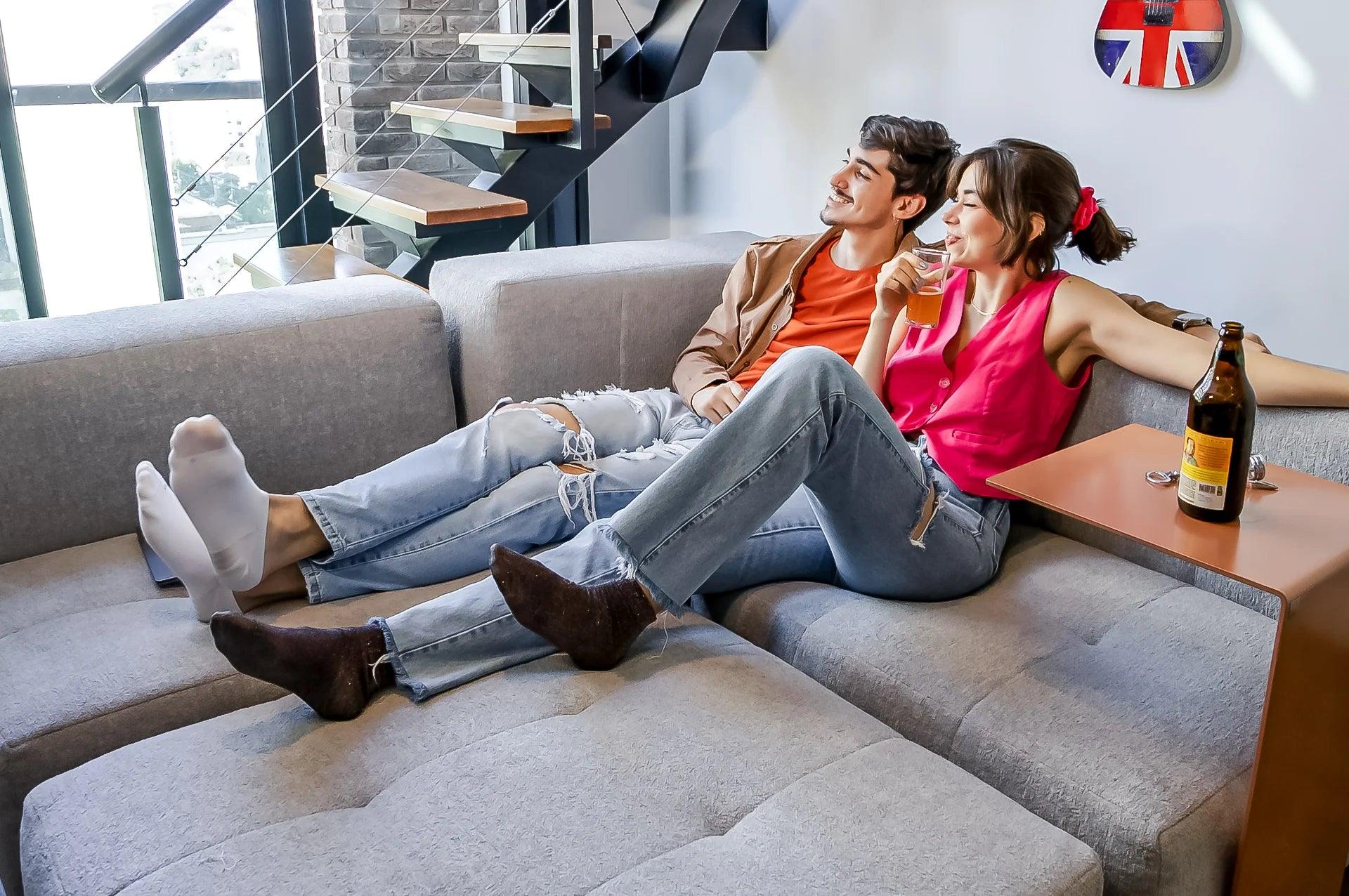 Modular sofa in a box, 2 seats, 2 arms, in Boucle - Linen.